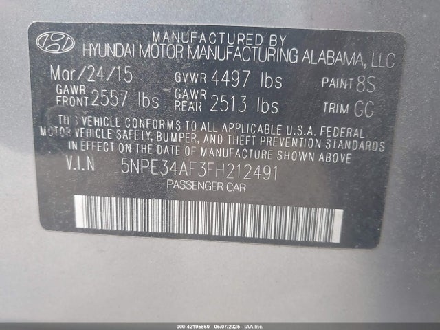 5NPE34AF3FH212491 Hyundai Sonata Sport