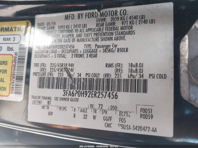 3FA6P0H92ER257456 Ford FUSION SE