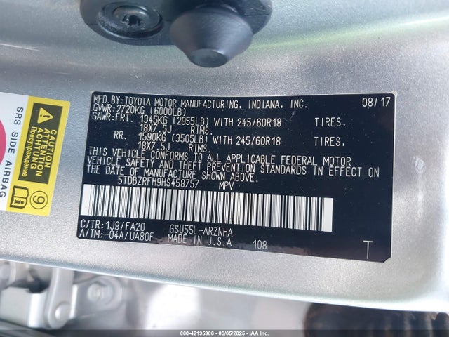 5TDBZRFH9HS458757 Toyota Highlander Le Plus
