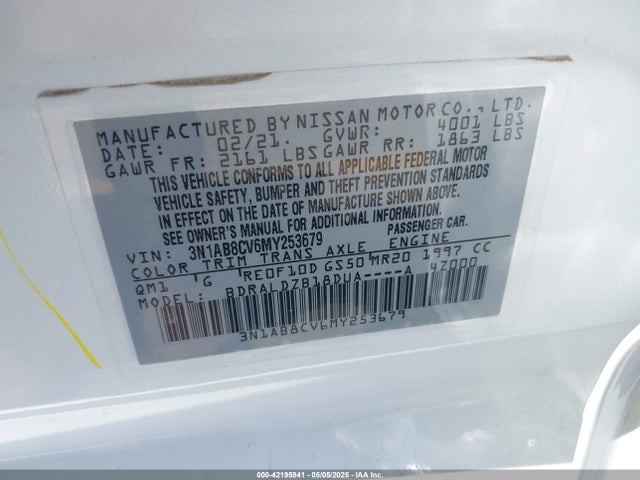 3N1AB8CV6MY253679 Nissan Sentra
