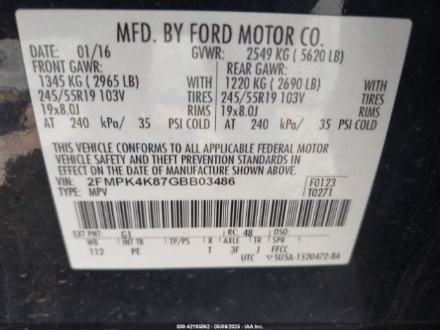 2FMPK4K87GBB03486 Ford Edge Titanium
