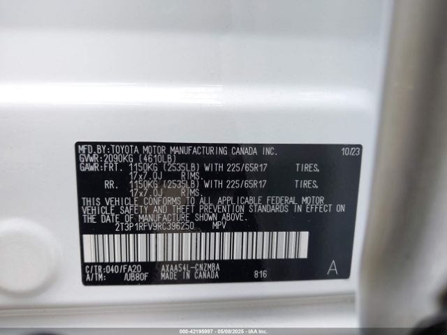 2T3P1RFV9RC396250 Toyota Rav4 Xle