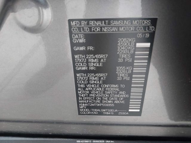 KNMAT2MT5KP559355 Nissan ROGUE SV