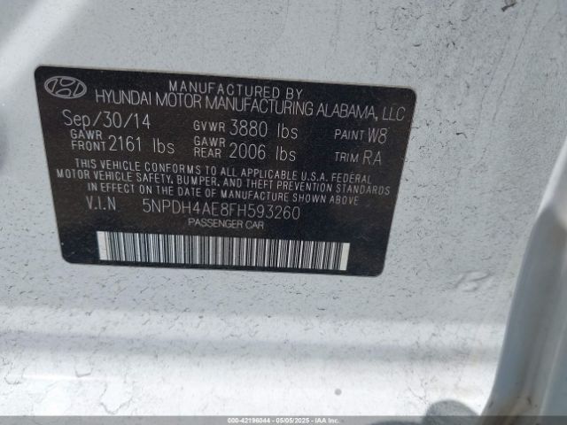 5NPDH4AE8FH593260 Hyundai ELANTRA SE