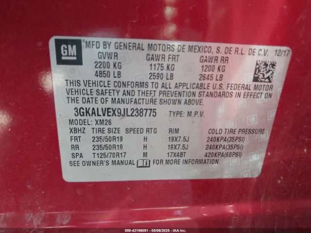 3GKALVEX9JL238775 GMC Terrain Slt