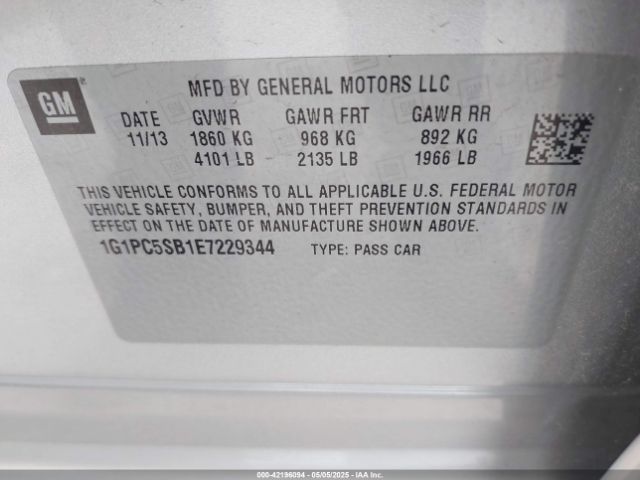 1G1PC5SB1E7229344 Chevrolet Cruze 1lt Auto