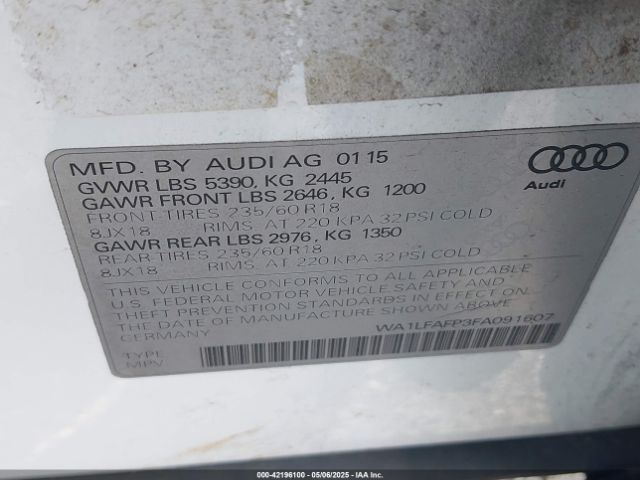 WA1LFAFP3FA091607 Audi Q5 2.0t Premium