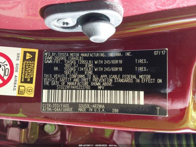 5TDZZRFH4HS222760 Toyota Highlander Le Plus