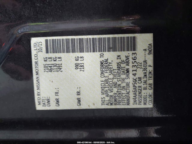 1N4AA6AP5GC413563 Nissan Maxima 3.5 Sr