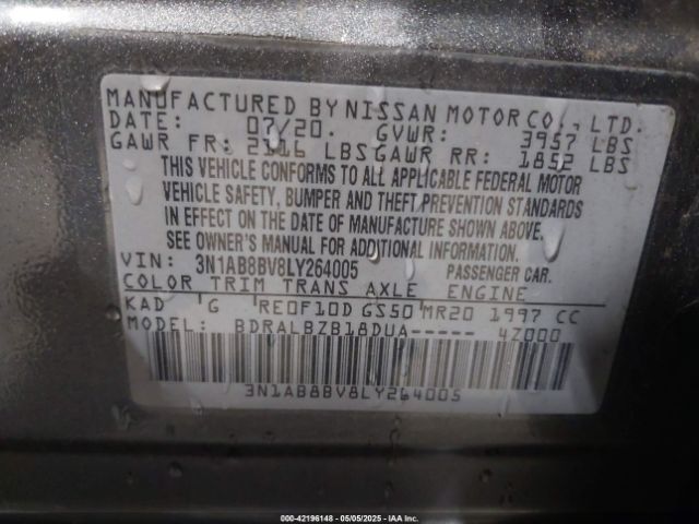 3N1AB8BV8LY264005 Nissan Sentra S Xtronic Cvt