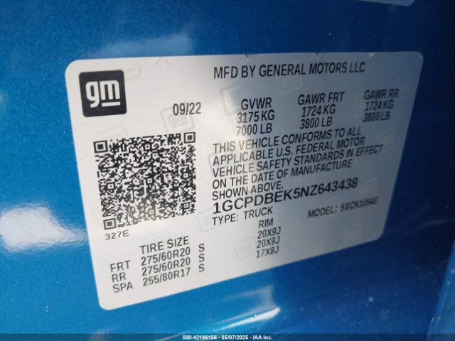 1GCPDBEK5NZ643438 Chevrolet l3b