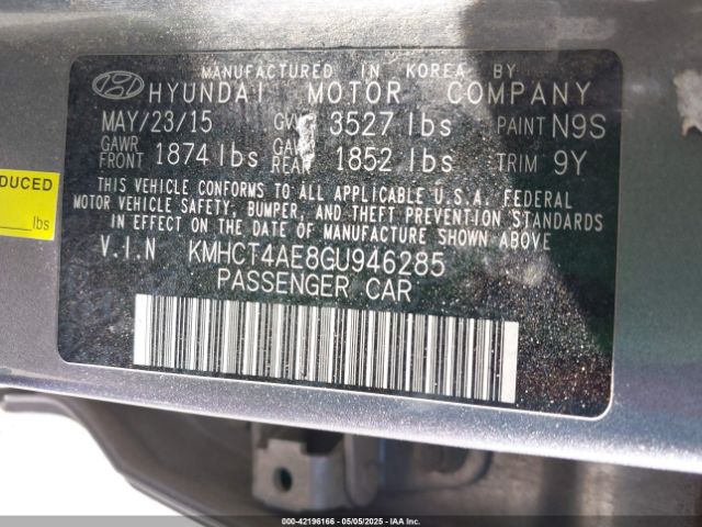 KMHCT4AE8GU946285 Hyundai ACCENT SE