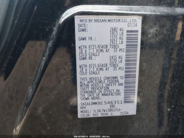 5N1AL0MM3EC546351 Infiniti QX60