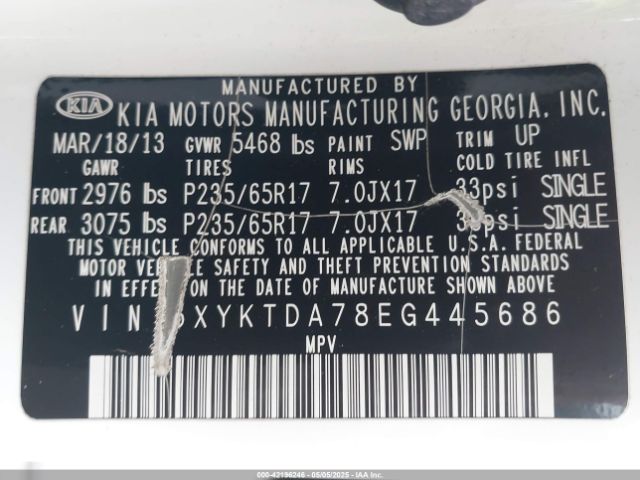 5XYKTDA78EG445686 KIA Sorento Lx V6