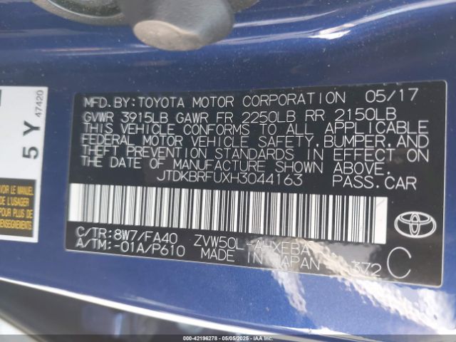 2017 TOYOTA PRIUS JTDKBRFUXH3044163 Photo 8