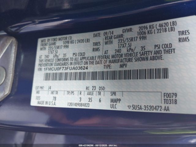 1FMCU0F73FUA03624 Ford ESCAPE S