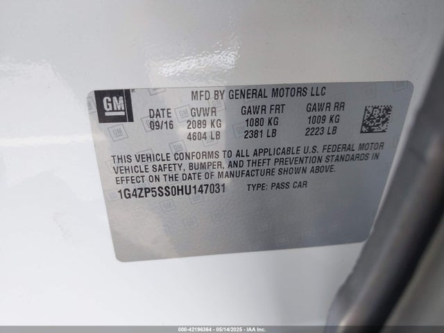 1G4ZP5SS0HU147031 Buick lgx -di: direct injection - vvt: variable valve timing - alum - gen 2