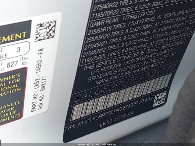 2020 LAND ROVER RANGE ROVER SALGS2RU2LA592177 Photo 8