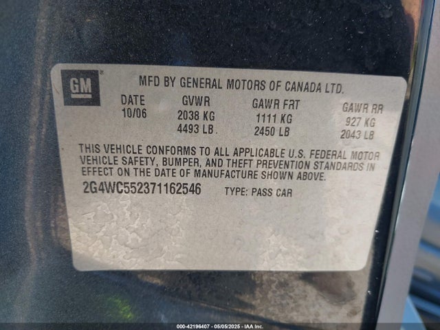 Продаж на аукціоні авто 2007 Buick Lacrosse Cx, vin: 2G4WC552371162546, номер лоту: 42196407