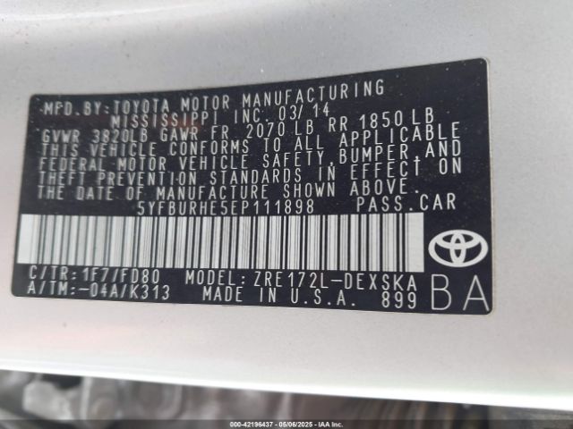 5YFBURHE5EP111898 Toyota Corolla S Plus