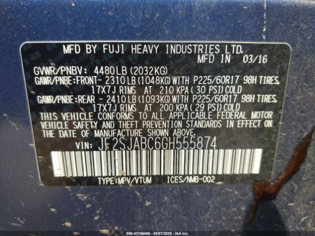 JF2SJABC6GH555874 Subaru Forester 2.5i