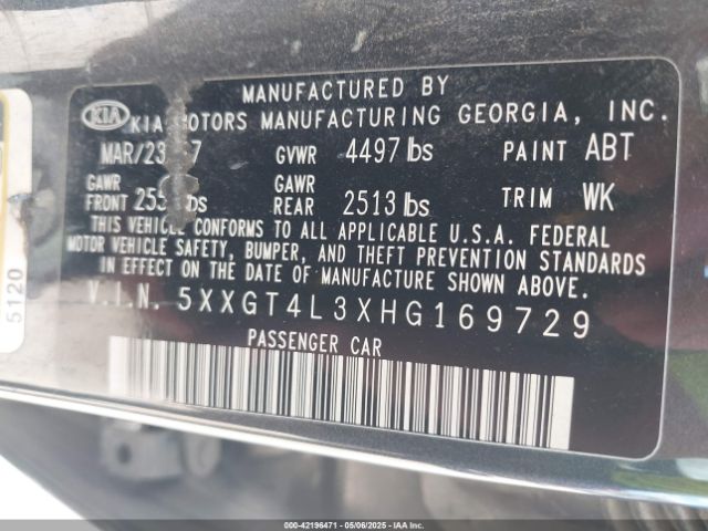 2017 KIA OPTIMA 5XXGT4L3XHG169729 Photo 8