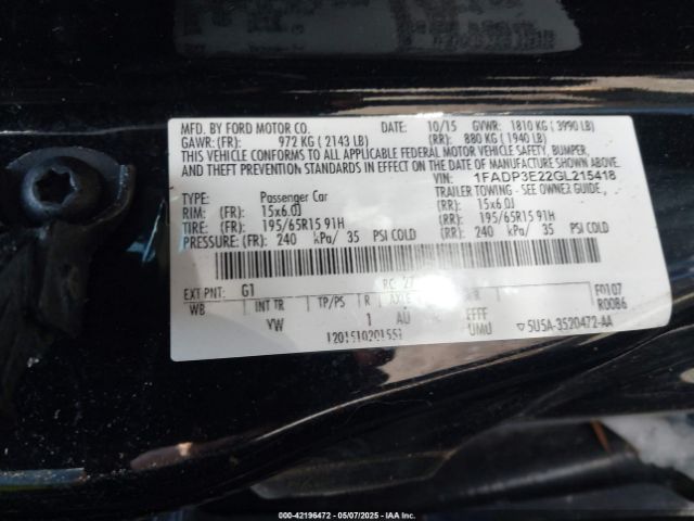 1FADP3E22GL215418 Ford FOCUS S