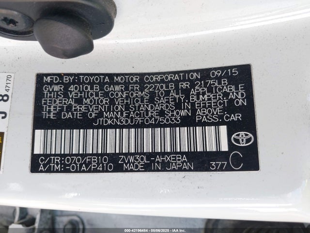 JTDKN3DU7F0475033 Toyota 2zr-fxe+3jm