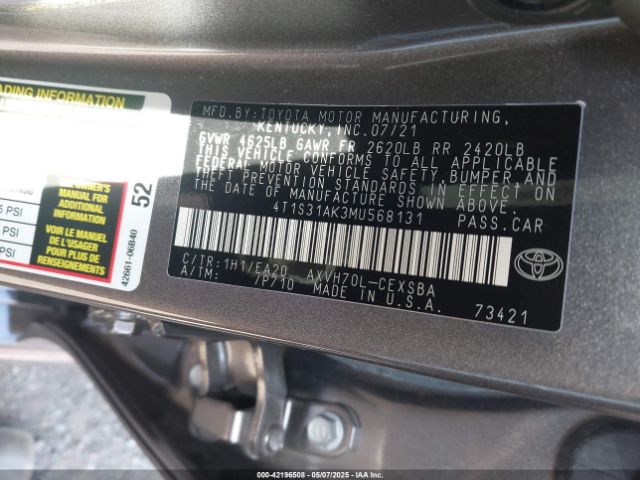 4T1S31AK3MU568131 Toyota Camry Se Hybrid