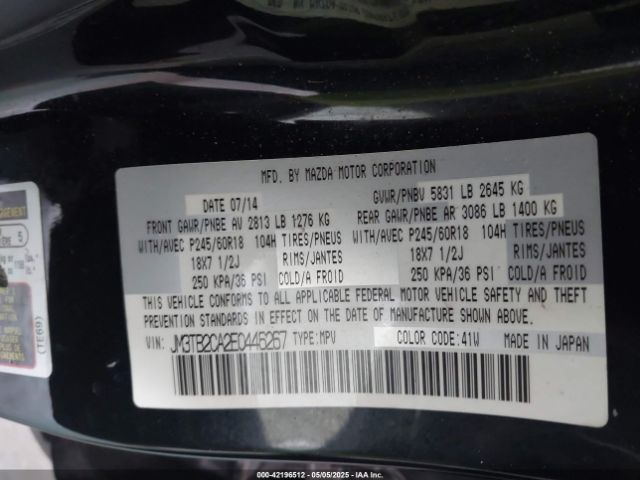 JM3TB2CA2E0446267 Mazda Cx-9 Touring