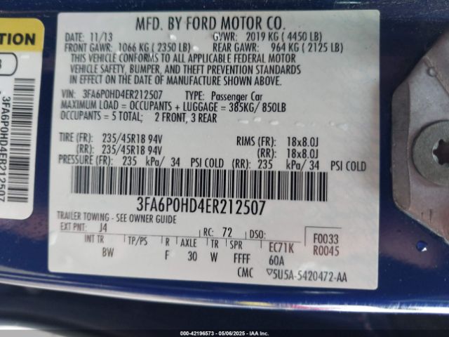 3FA6P0HD4ER212507 Ford FUSION SE