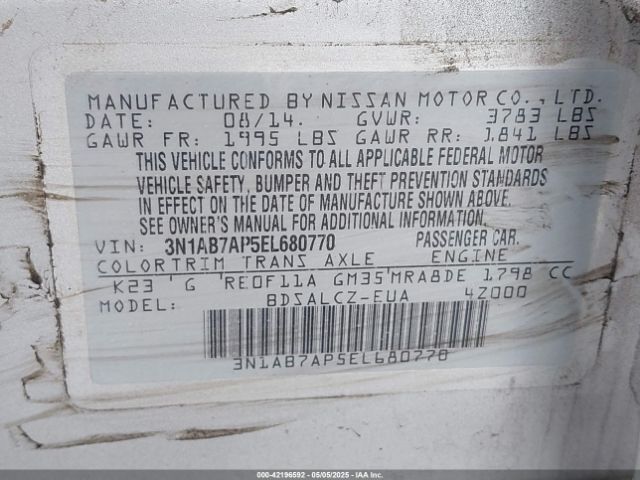 3N1AB7AP5EL680770 Nissan SENTRA S