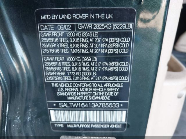 2003 LAND ROVER DISCOVERY SALTW16413A785633 Photo 8