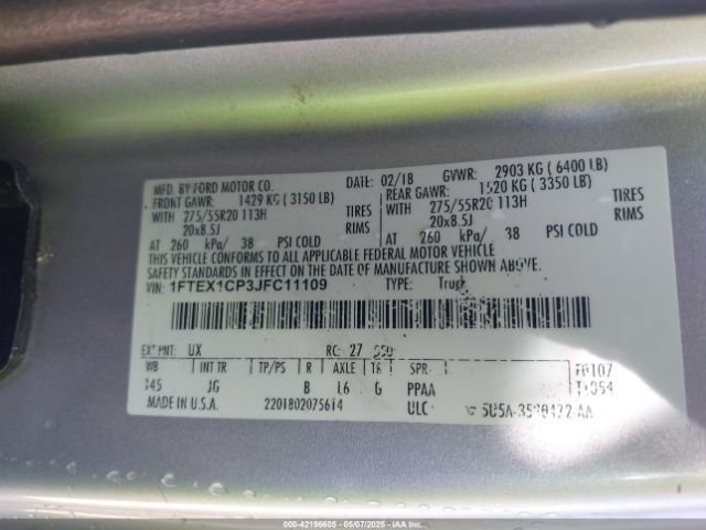 1FTEX1CP3JFC11109 Ford F-150 Xl