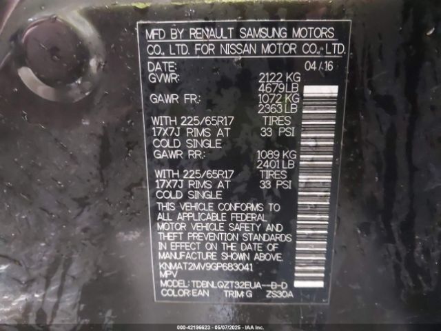 KNMAT2MV9GP683041 Nissan ROGUE SV