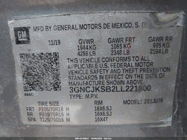 Chevrolet Trax Fwd Ls 2020 3GNCJKSB2LL221800 Image 9