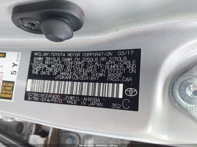 JTDKARFU3H3041897 Toyota 2zr-fxe,1nm
