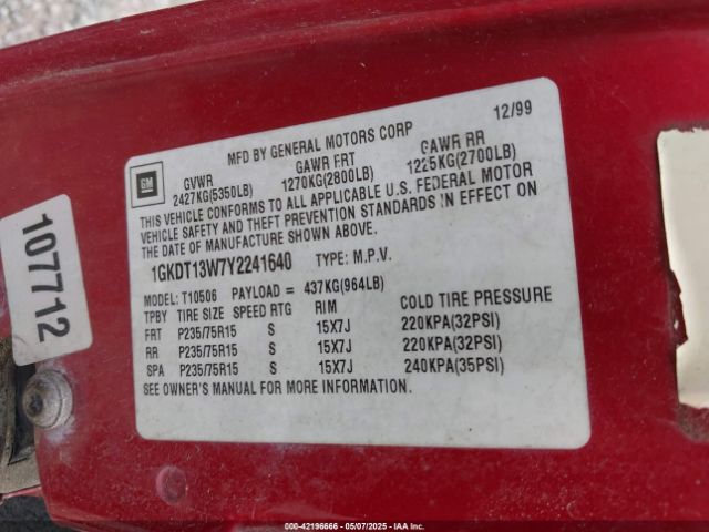 2000 GMC JIMMY 1GKDT13W7Y2241640 Photo 8