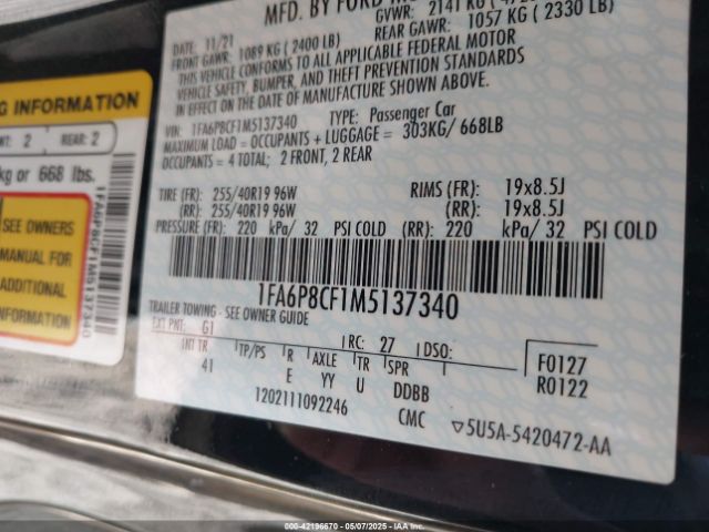 2021 FORD MUSTANG 1FA6P8CF1M5137340 Photo 8