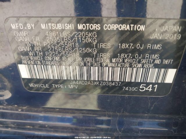 JA4AD2A3XKZ038437 Mitsubishi Outlander Es