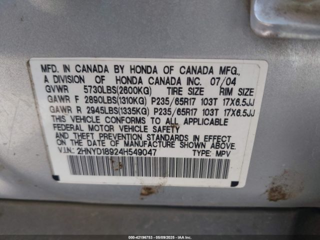 2004 ACURA MDX 2HNYD18924H549047 Photo 8