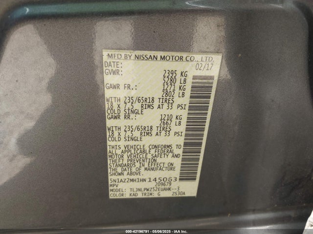 5N1AZ2MH1HN145063 Nissan MURANO S