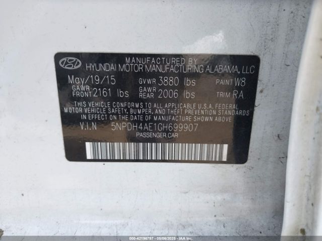 5NPDH4AE1GH699907 Hyundai ELANTRA SE