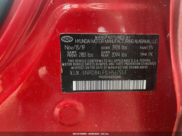 5NPD84LF1LH567553 Hyundai ELANTRA SEL