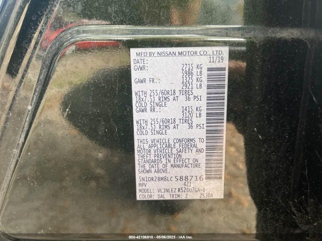 5N1DR2BM8LC588716 Nissan Pathfinder Sv 4wd
