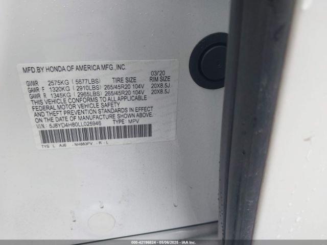 2020 ACURA MDX 5J8YD4H80LL025946 Photo 8