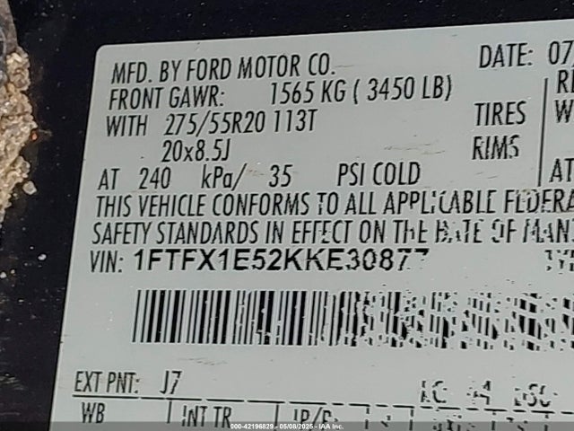 Ford F-150 Xl 2019 1FTFX1E52KKE30877 Image 9