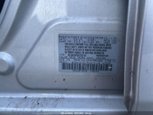3N1AB7AP5KY332143 Nissan SENTRA S