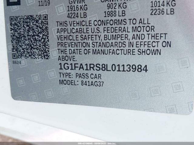 2020 CHEVROLET CAMARO 1G1FA1RS8L0113984 Photo 8