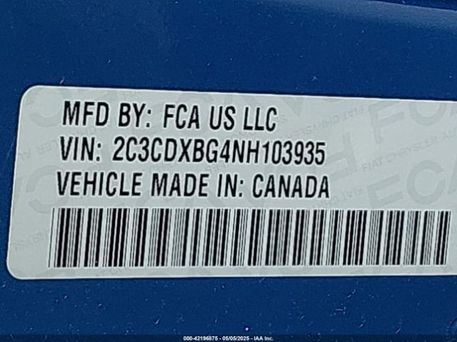 2C3CDXBG4NH103935 Dodge Charger Sxt Rwd